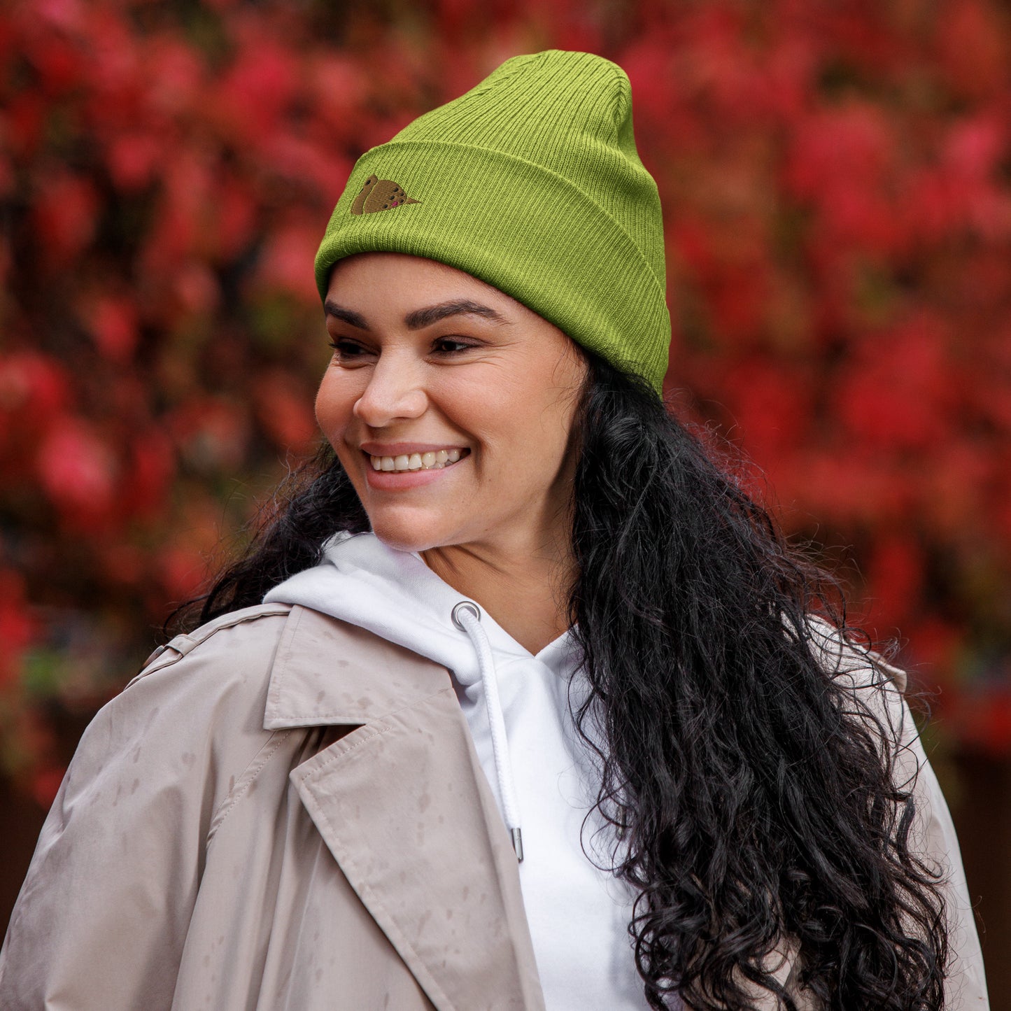 Organic Cotton Embroidered Beanie - Mourning Dove